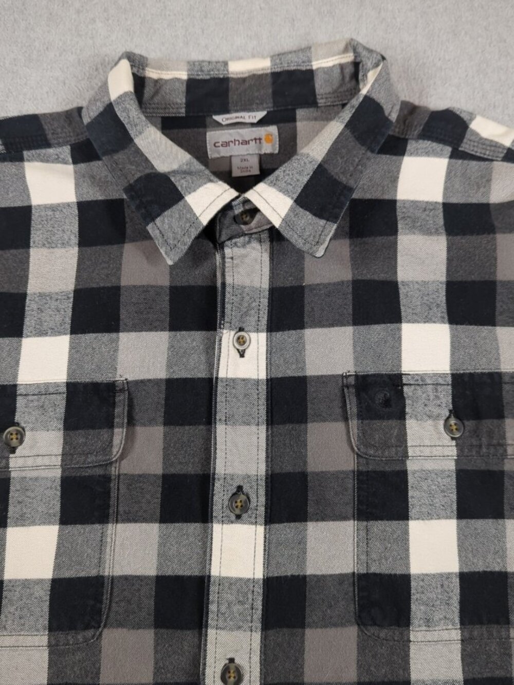 Carhartt Flannel Shirt Men's 2XL Gray Plaid Original Fit Heavyweight Workwear